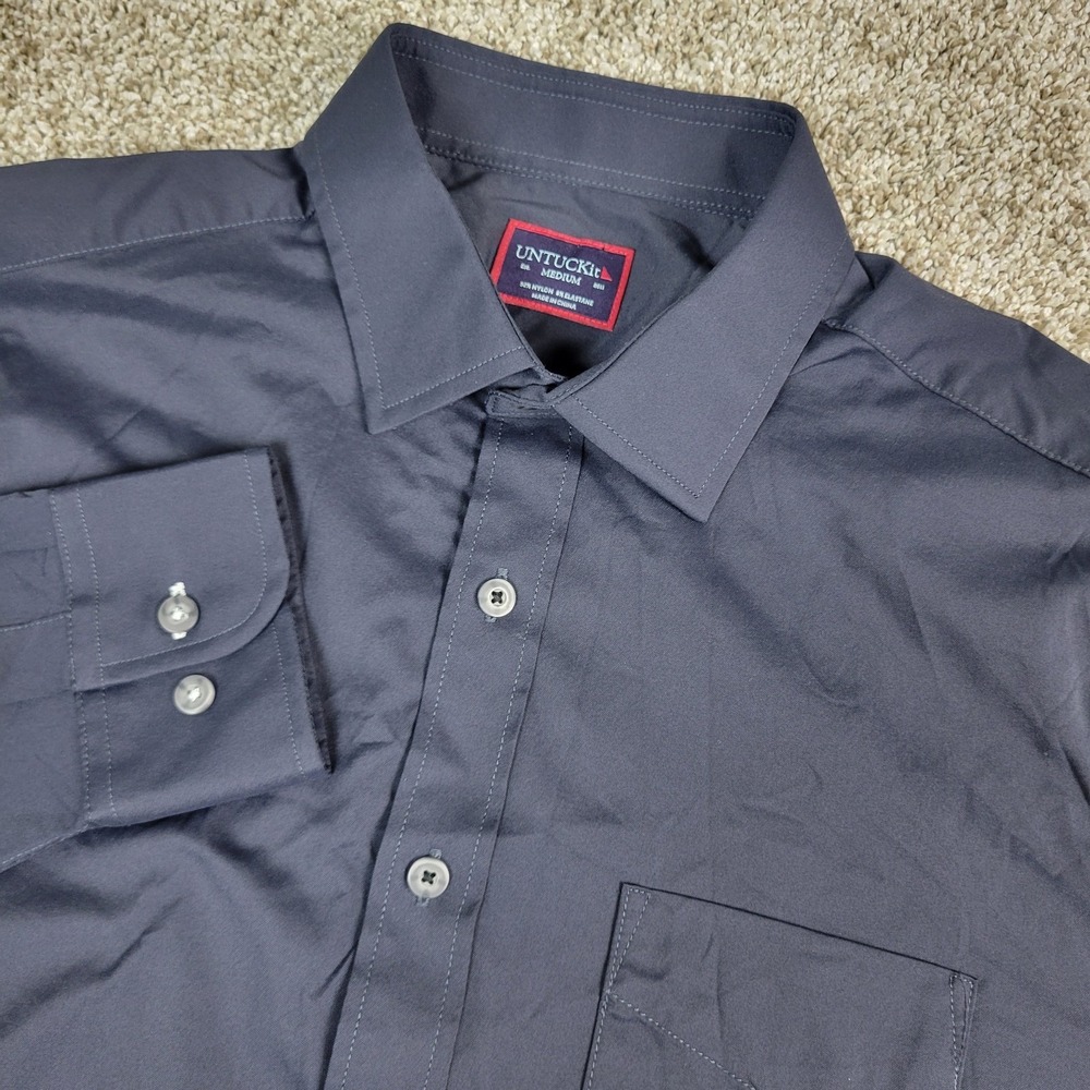 Untuckit Mens Medium Solid Black Performance Stretch Button Up Long Sleeve
